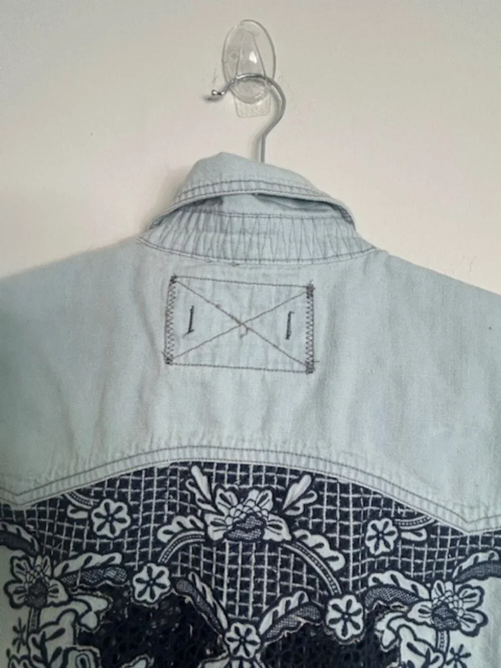 We the Free x Free People Western Wear Cutoff Denim Embroidered Fray Snap Top - Picture 11 of 16